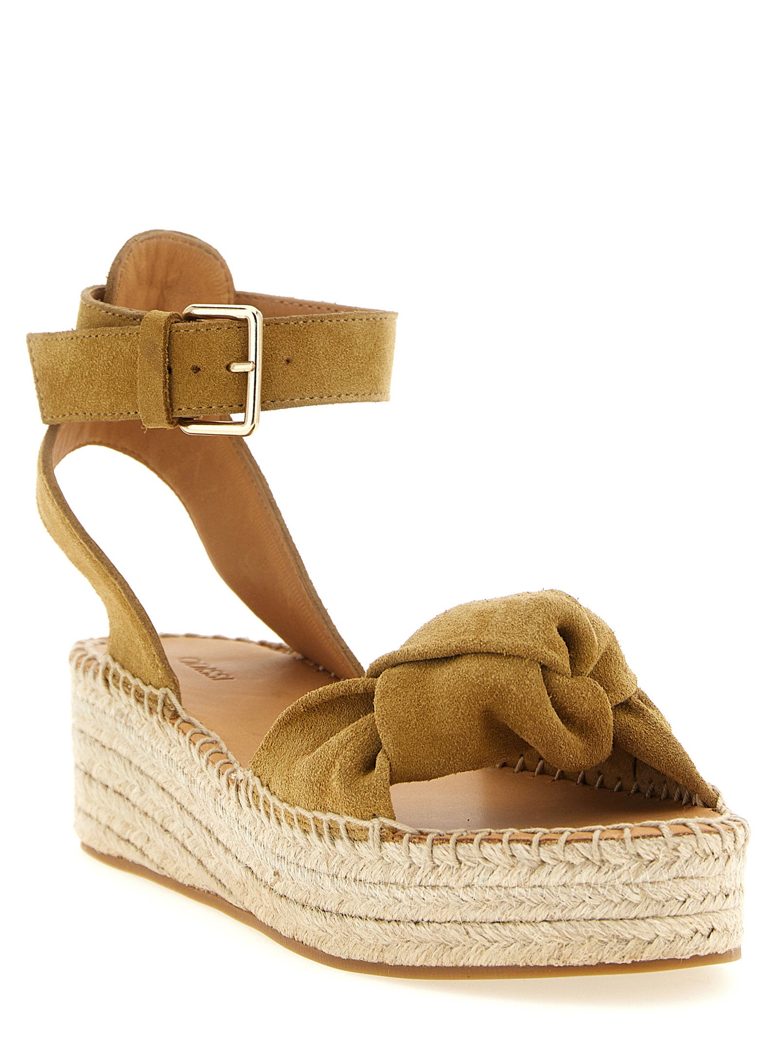 ODISSI Keilabsatz-Sandalen aus beigem Kalbsleder