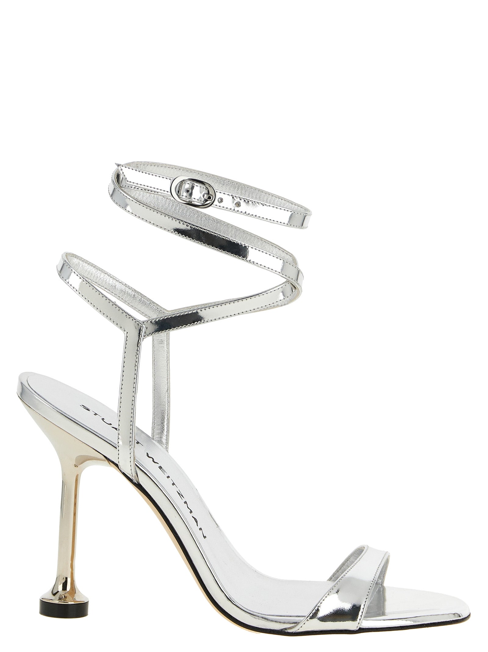 Stuart Weitzman Sandaletten mit Stiletto-Absatz aus silbernem Polyethylen
