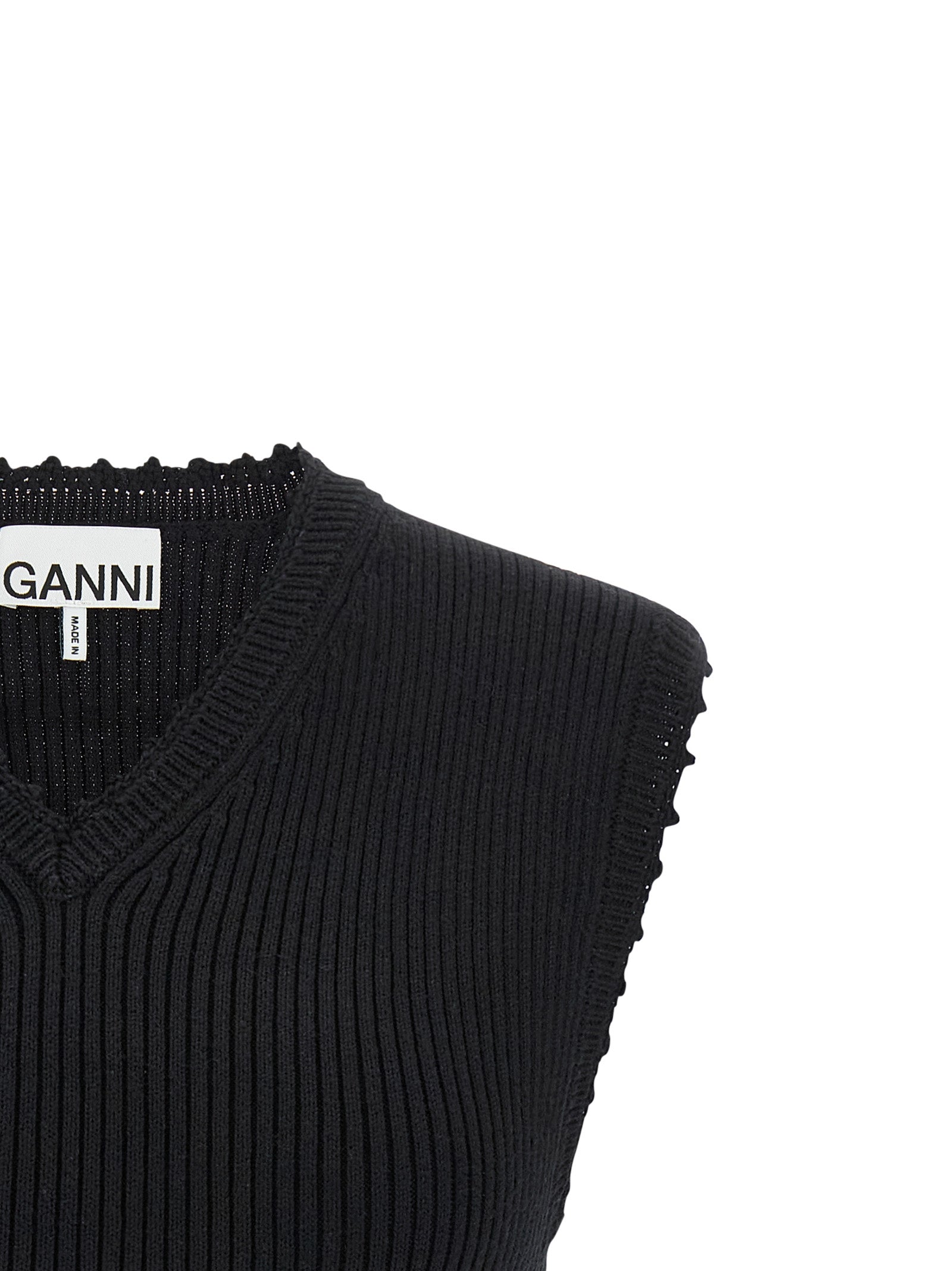 Ganni Schwarze ärmellose Jacke aus Bio-Baumwolle