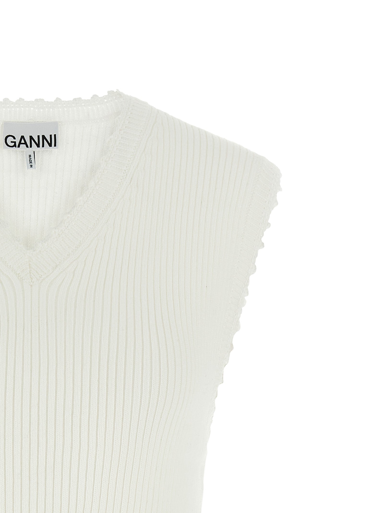 Ganni Weiße ärmellose Jacke aus Bio-Baumwolle