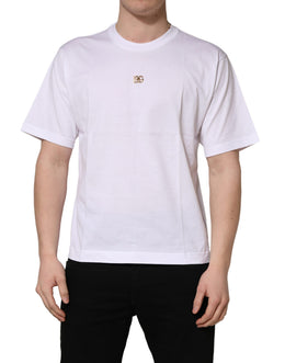 Dolce & Gabbana Weißes Metall DG Logo Baumwolle Kurzarm-T-Shirt