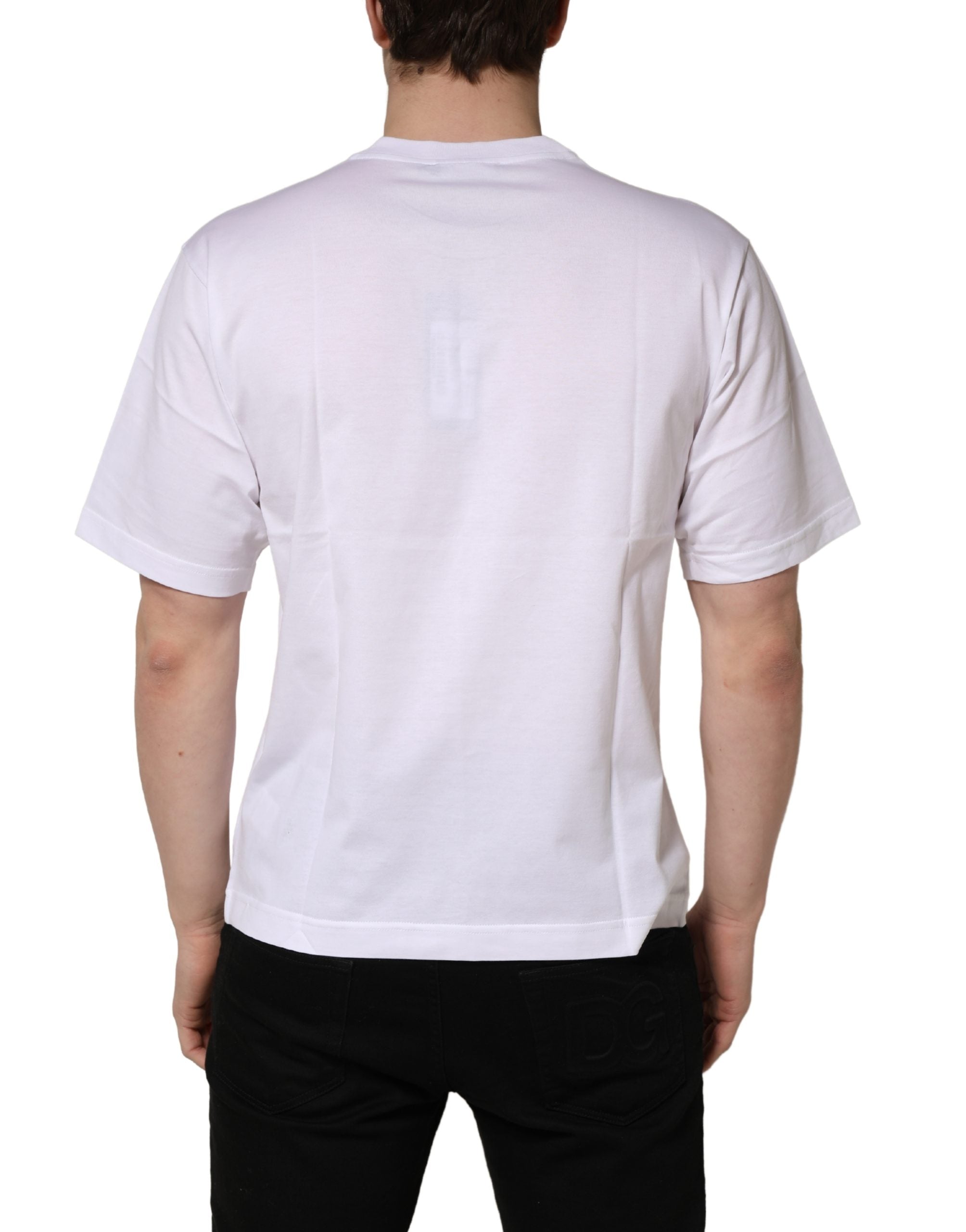 Dolce & Gabbana Weißes Metall DG Logo Baumwolle Kurzarm-T-Shirt
