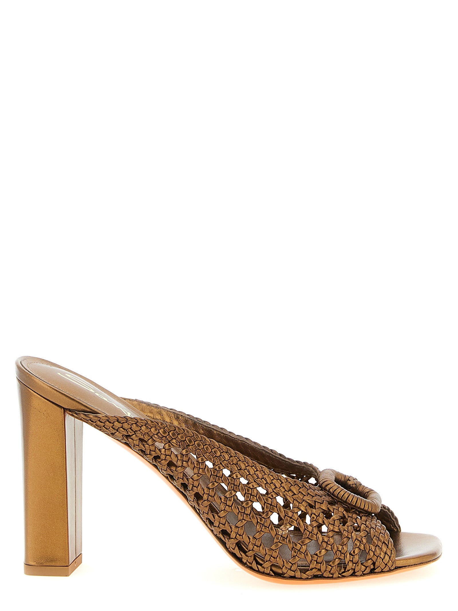 Santoni Sandale mit Stiletto-Absatz aus laminiertem Lammleder in Gold