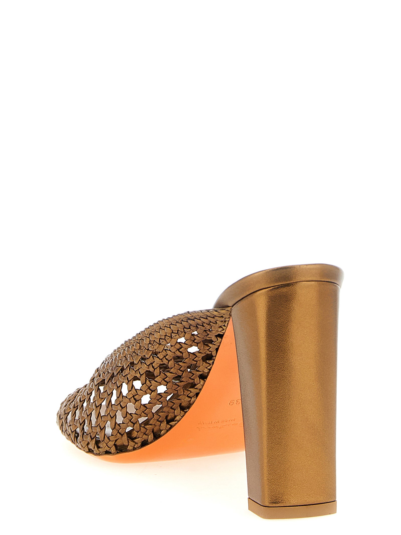 Santoni Sandale mit Stiletto-Absatz aus laminiertem Lammleder in Gold