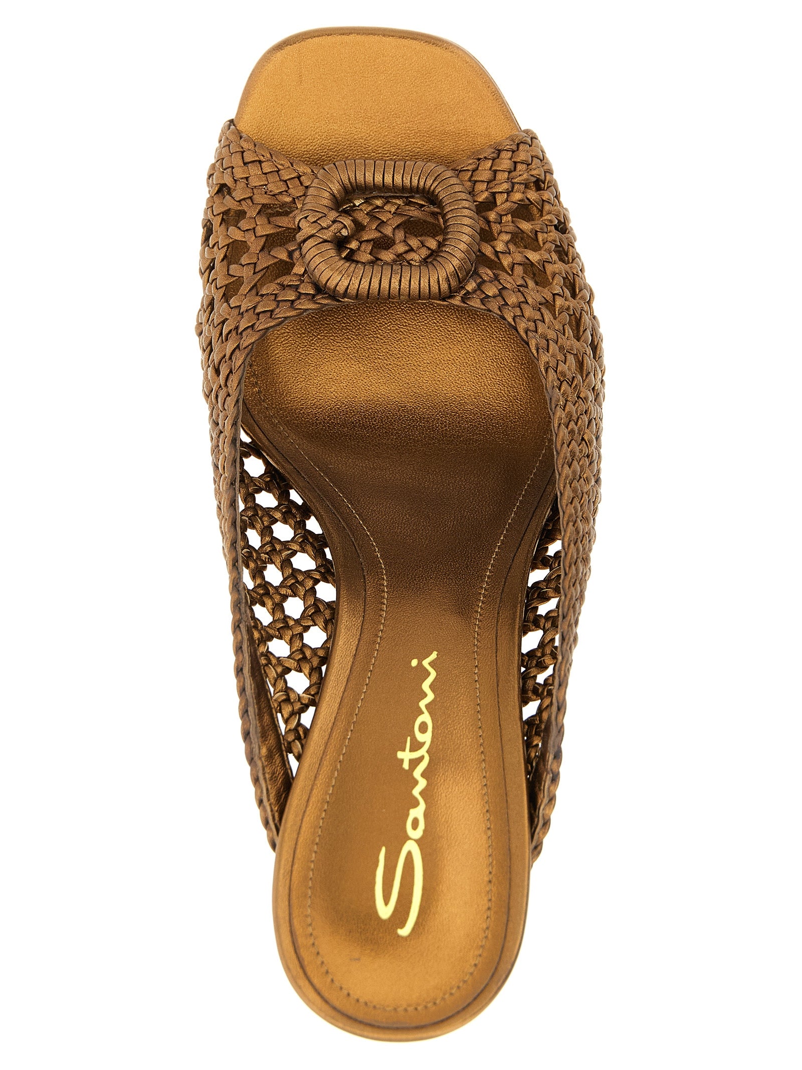 Santoni Sandale mit Stiletto-Absatz aus laminiertem Lammleder in Gold