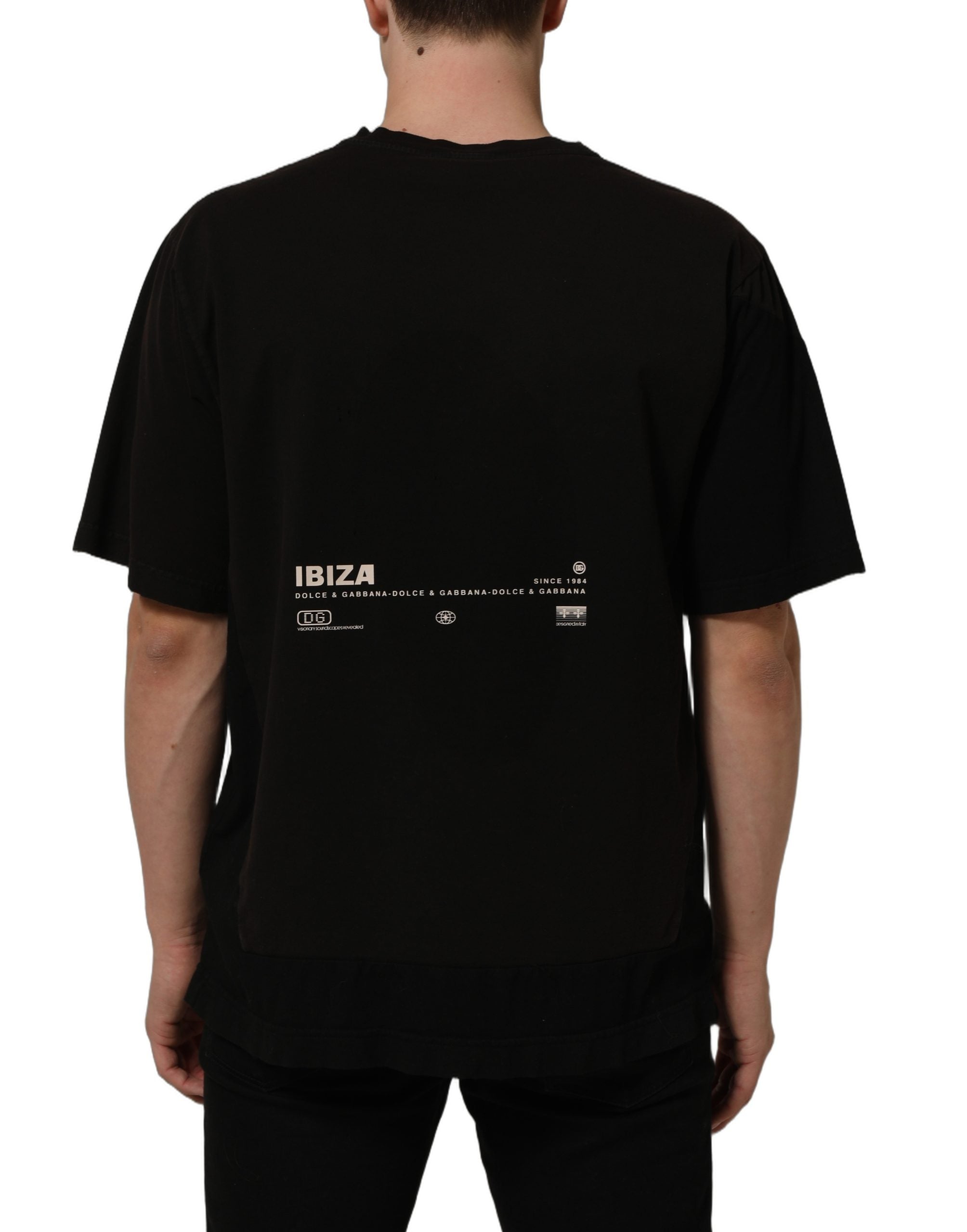 Dolce & Gabbana Schwarzes Tropical "IBIZA" Herren T-Shirt mit Rundhalsausschnitt