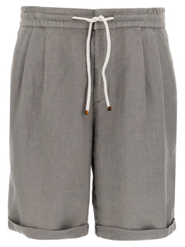 Brunello Cucinelli Graue Leinen-Bermudashorts