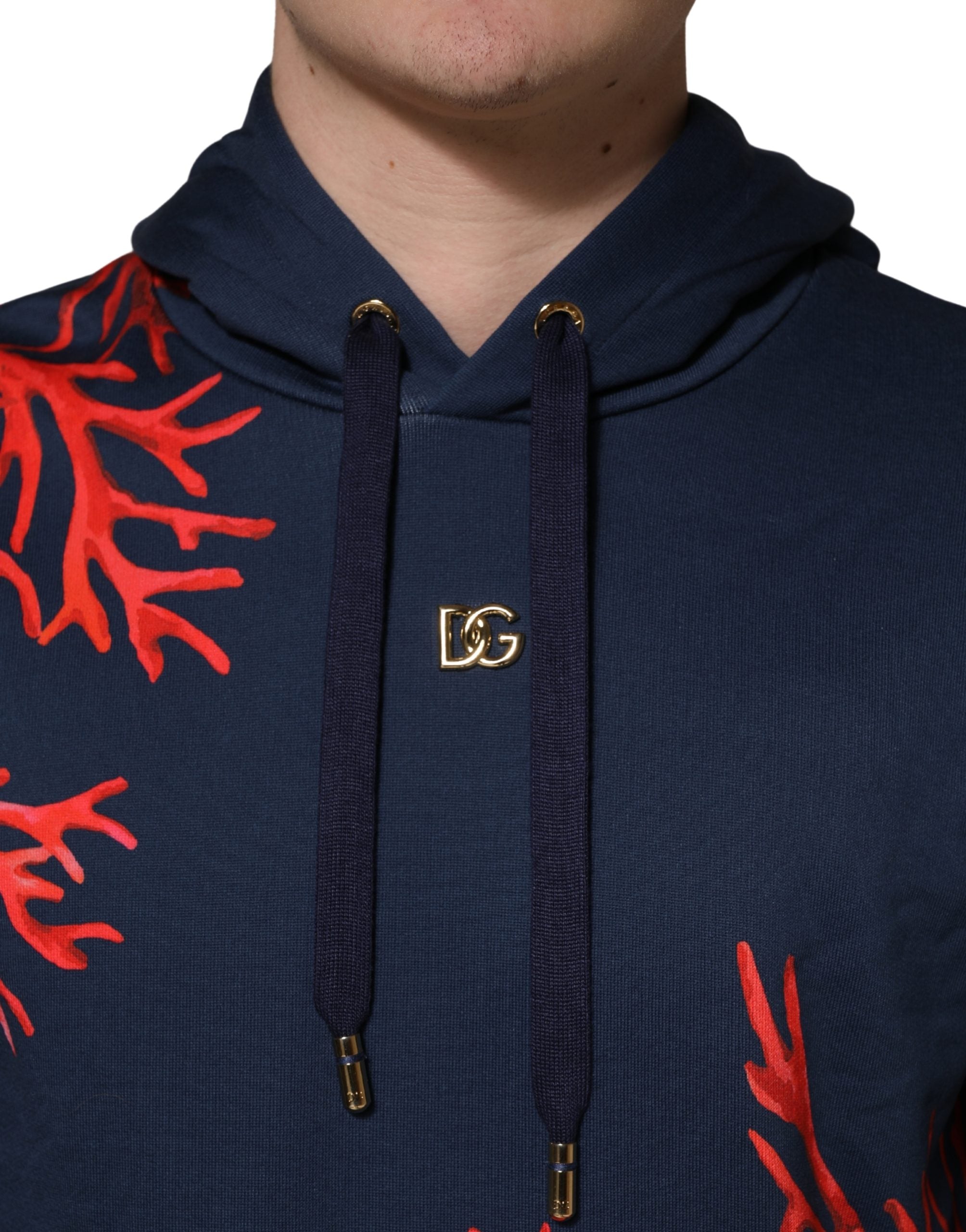 Dolce & Gabbana Blauer Kapuzenpullover aus Baumwolle mit Korallen-Logo