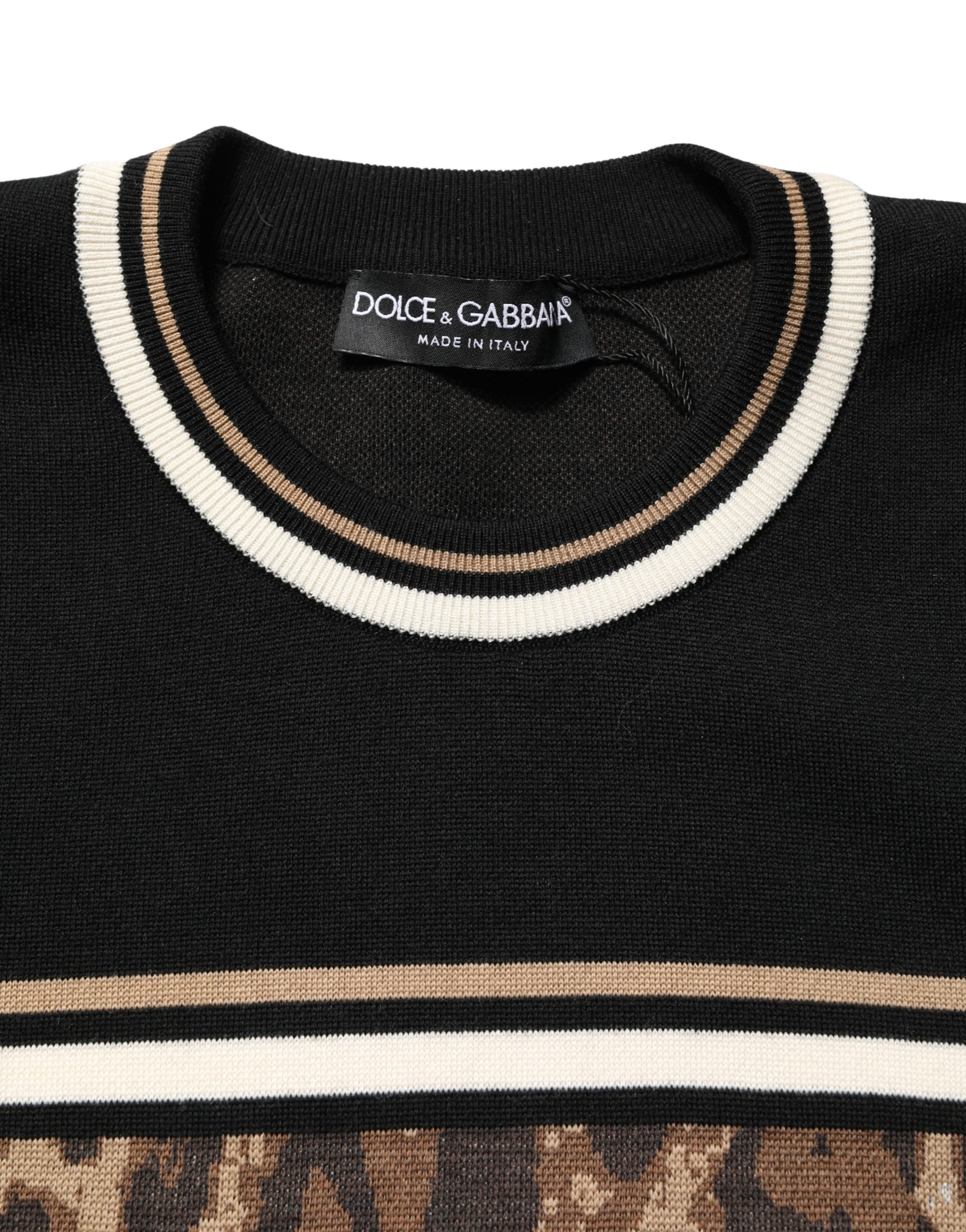 Dolce & Gabbana Pullover-Pullover aus schwarzer Wolle mit Leopardenmuster für Herren