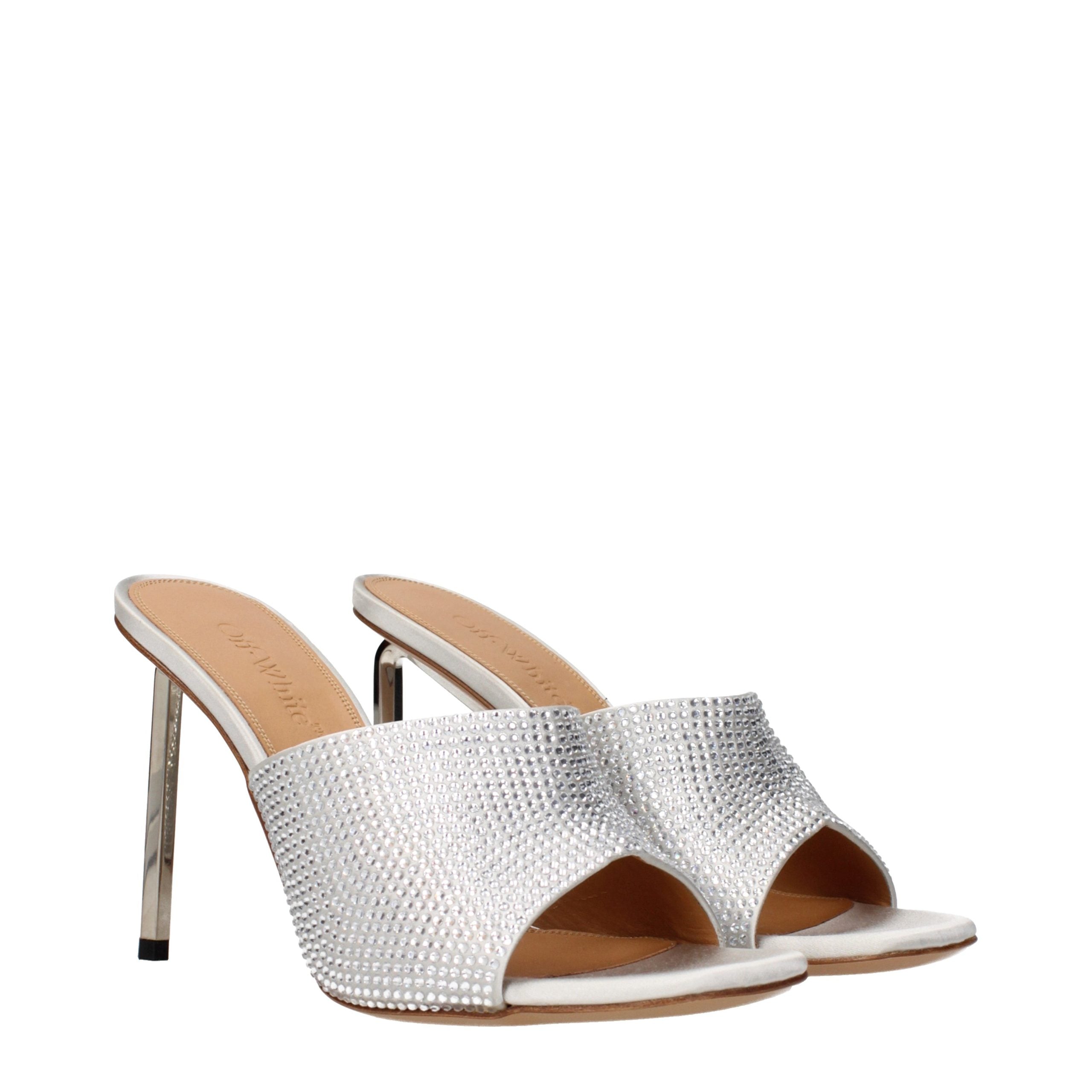 Off-White Silberne Satin-Stilettosandalen
