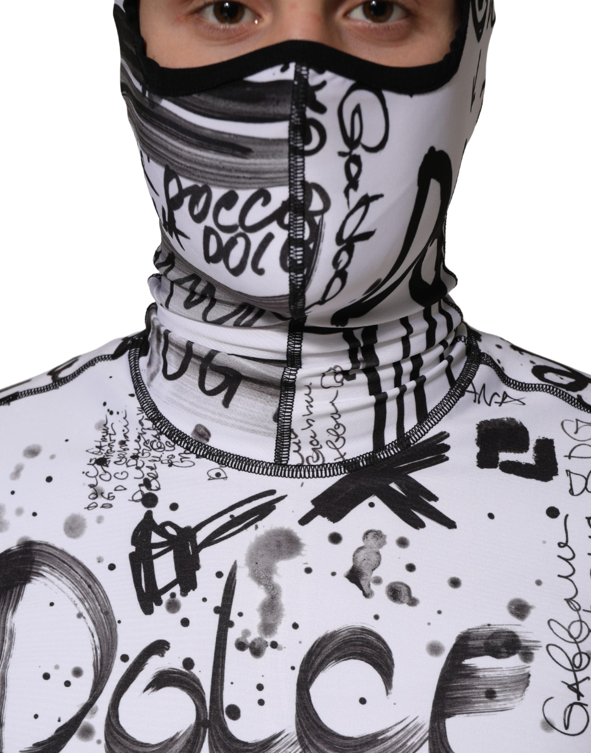Dolce & Gabbana Weißer Balaclava-Hoodie aus Jersey mit Graffiti-Print