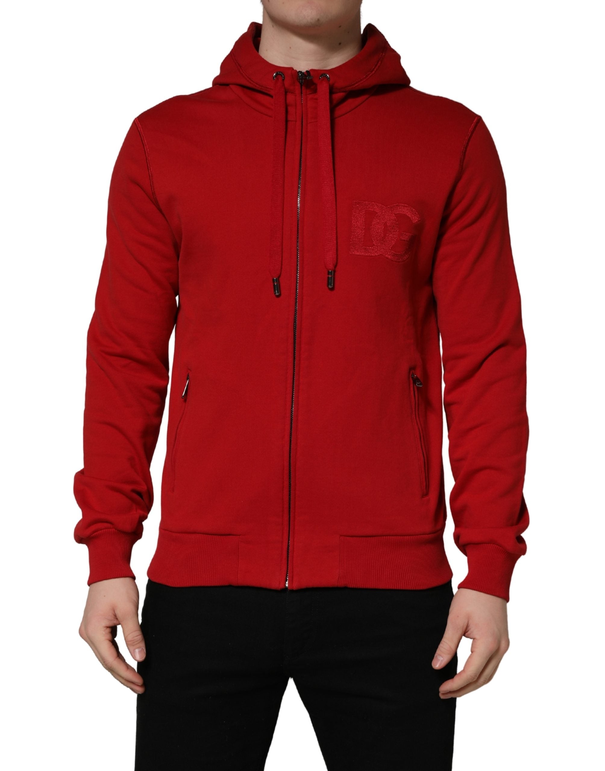 Dolce & Gabbana Roter Kapuzenpullover mit durchgehendem Reißverschluss und Stickerei