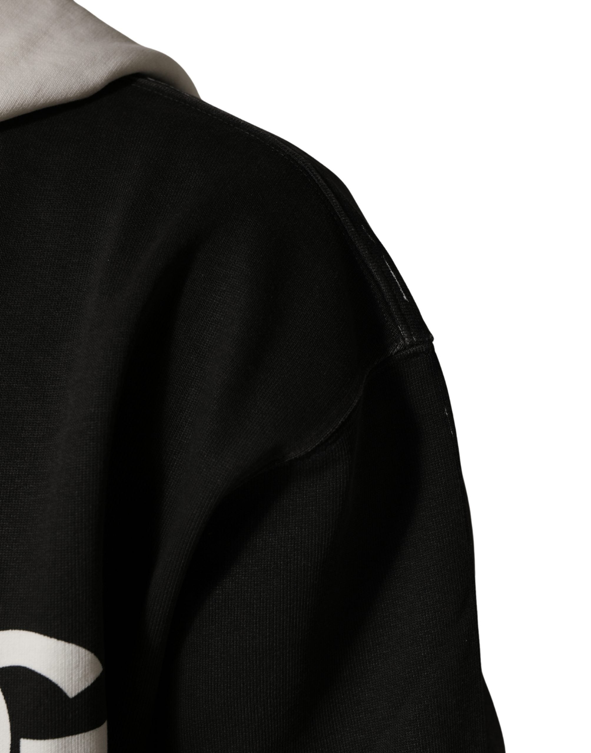 Dolce & Gabbana Schwarzer Kapuzenpullover mit durchgehendem Reißverschluss und Logo aus Baumwolle