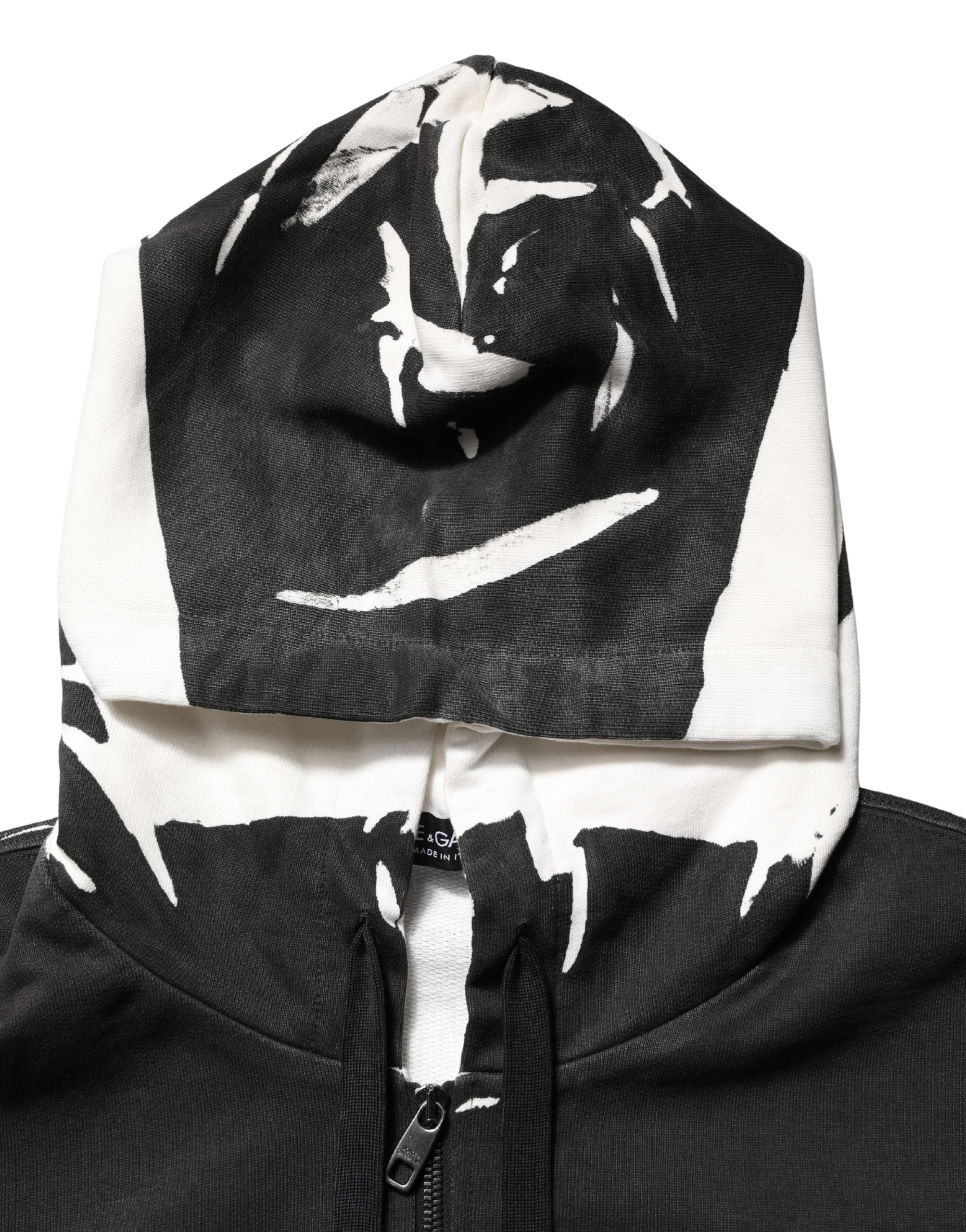 Dolce & Gabbana Schwarzer Kapuzenpullover mit durchgehendem Reißverschluss und Logo aus Baumwolle