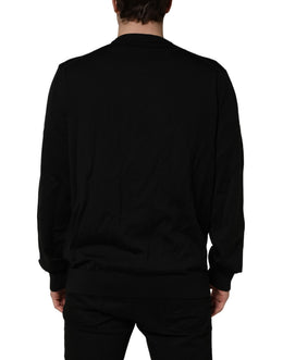 Dolce & Gabbana Schwarzer Wollpullover mit Rundhalsausschnitt und grafischem Logo