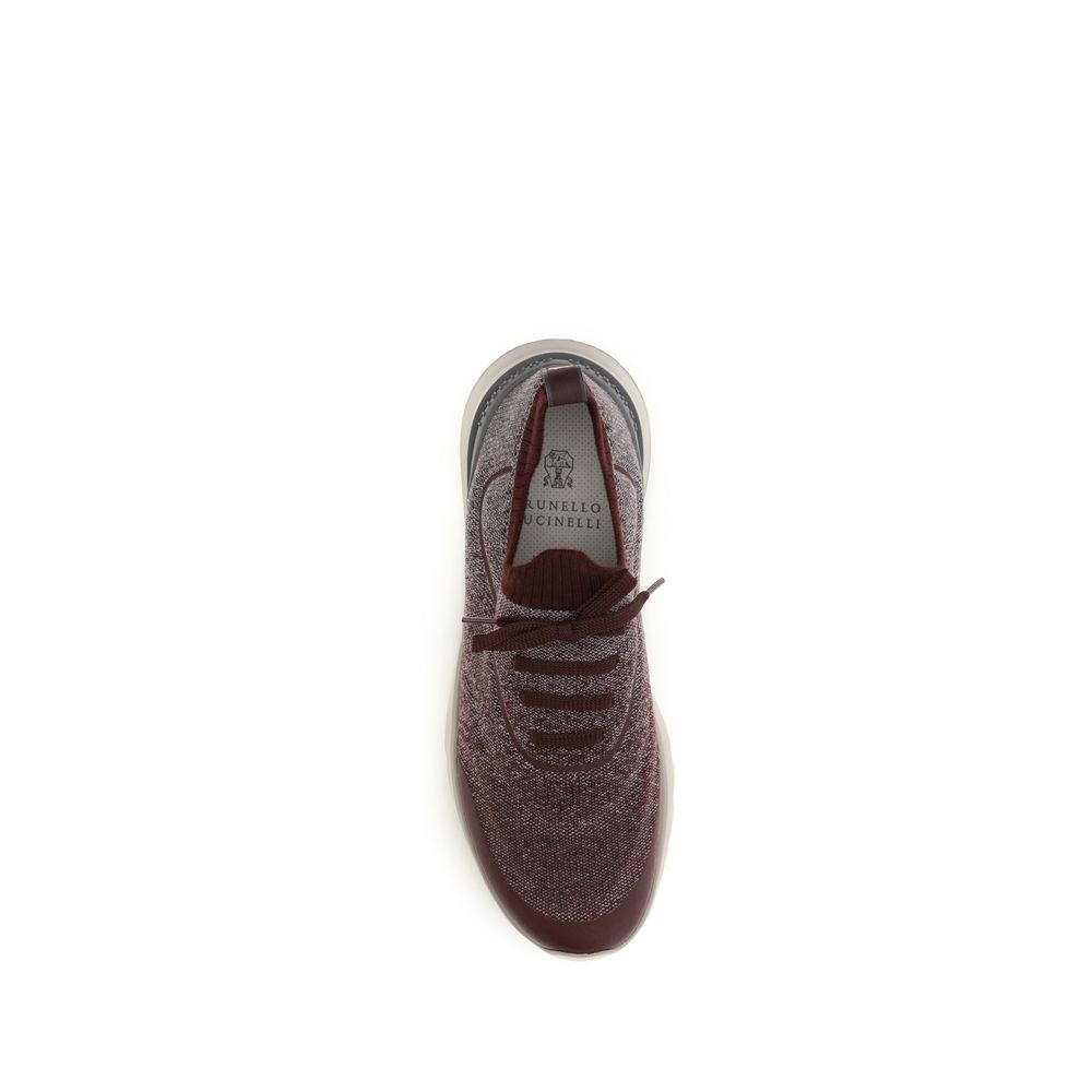 Brunello Cucinelli Bordeaux Baumwoll-Sneakers im Athletic-Stil