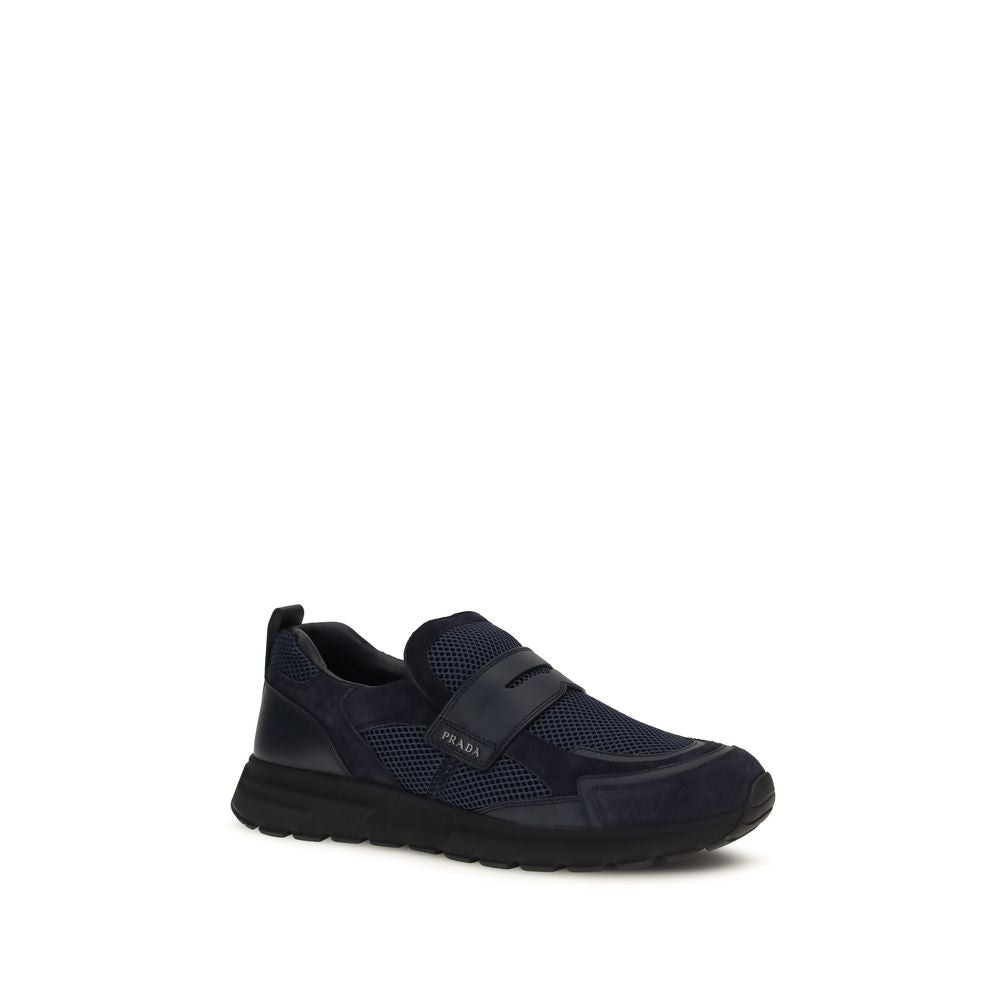 Prada Blaue Kalbsleder Bos Taurus Sportschuhe