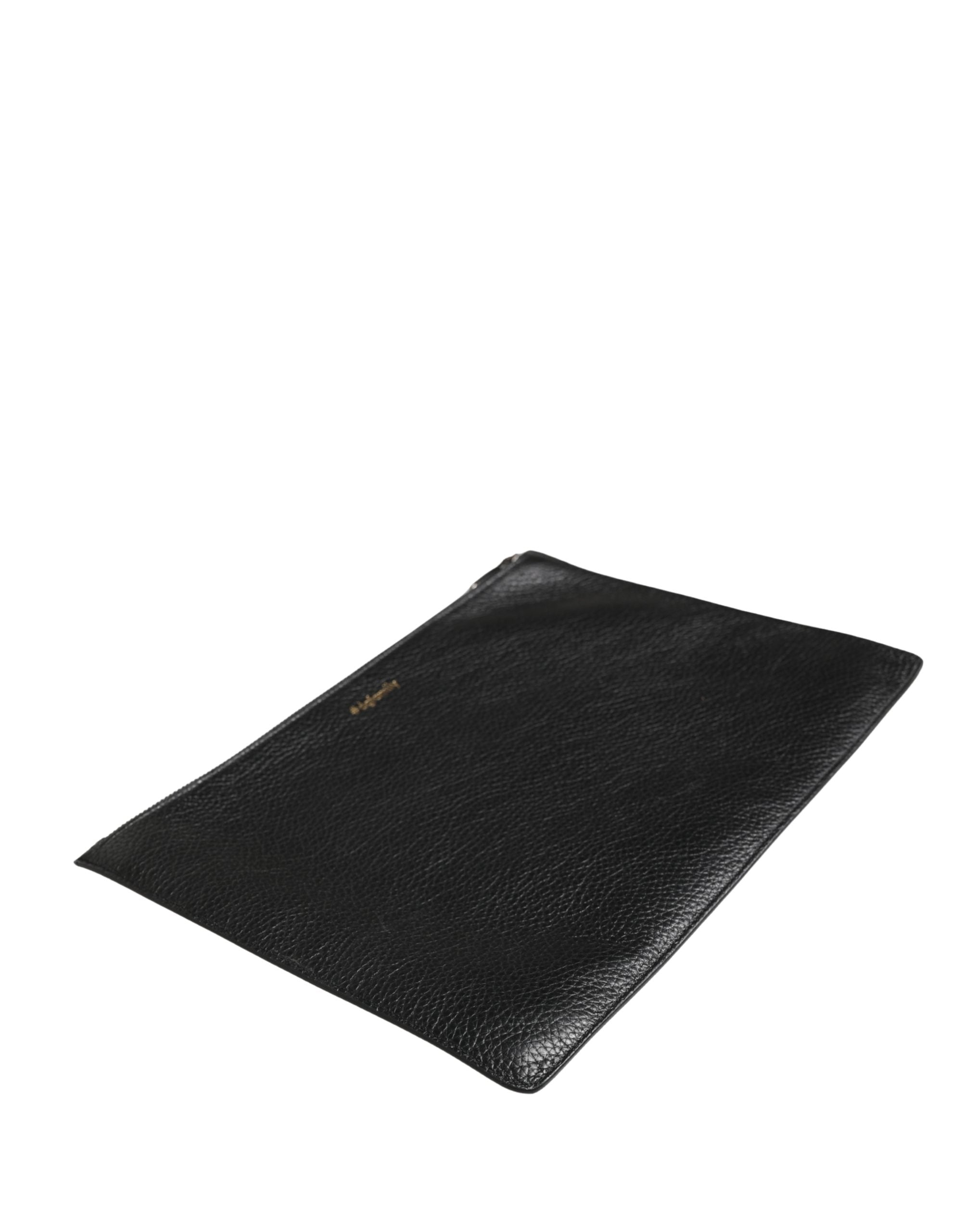 Dolce & Gabbana Schwarze #DGFamily Clutch aus Leder mit Applikationen