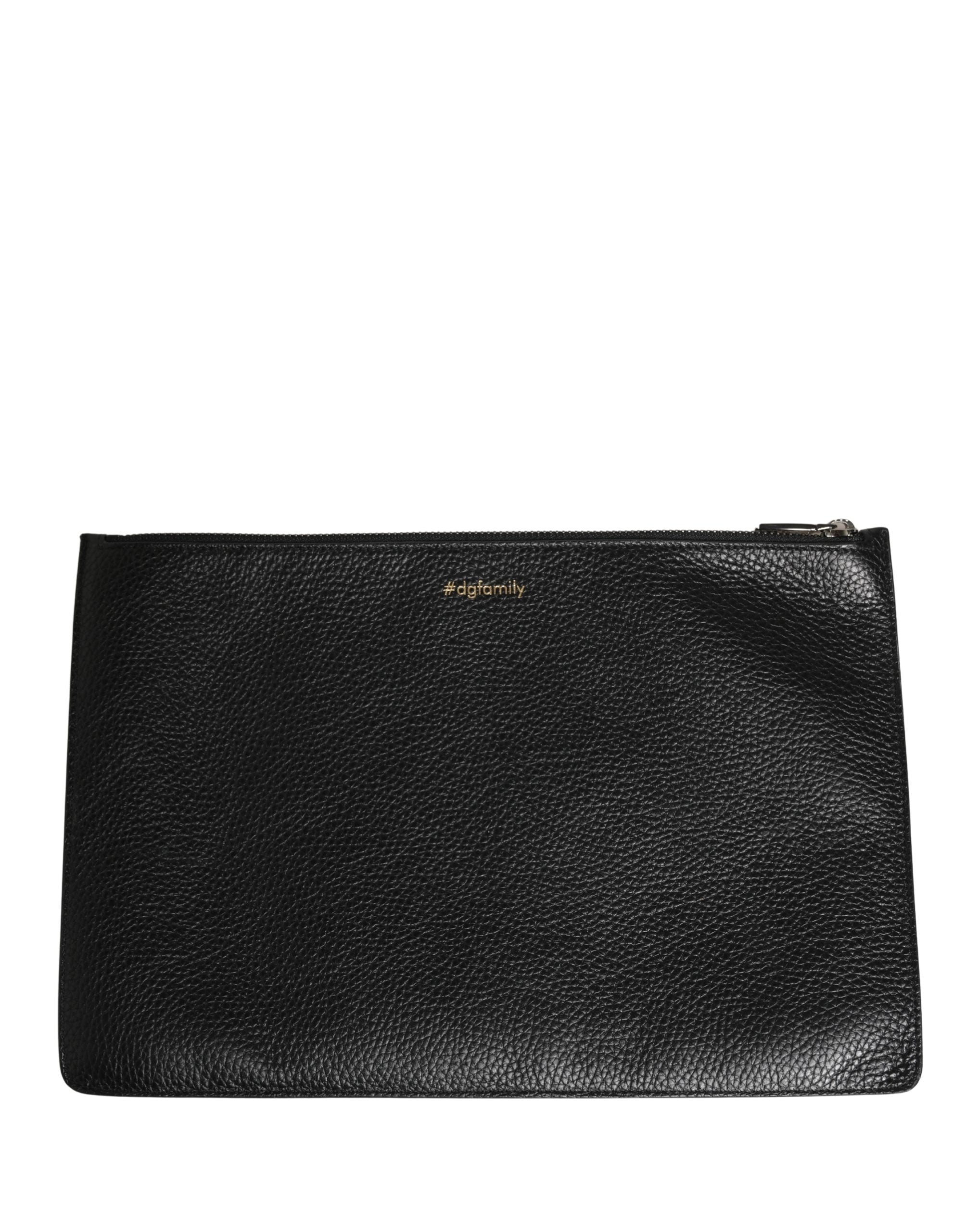 Dolce & Gabbana Schwarze #DGFamily Clutch aus Leder mit Applikationen