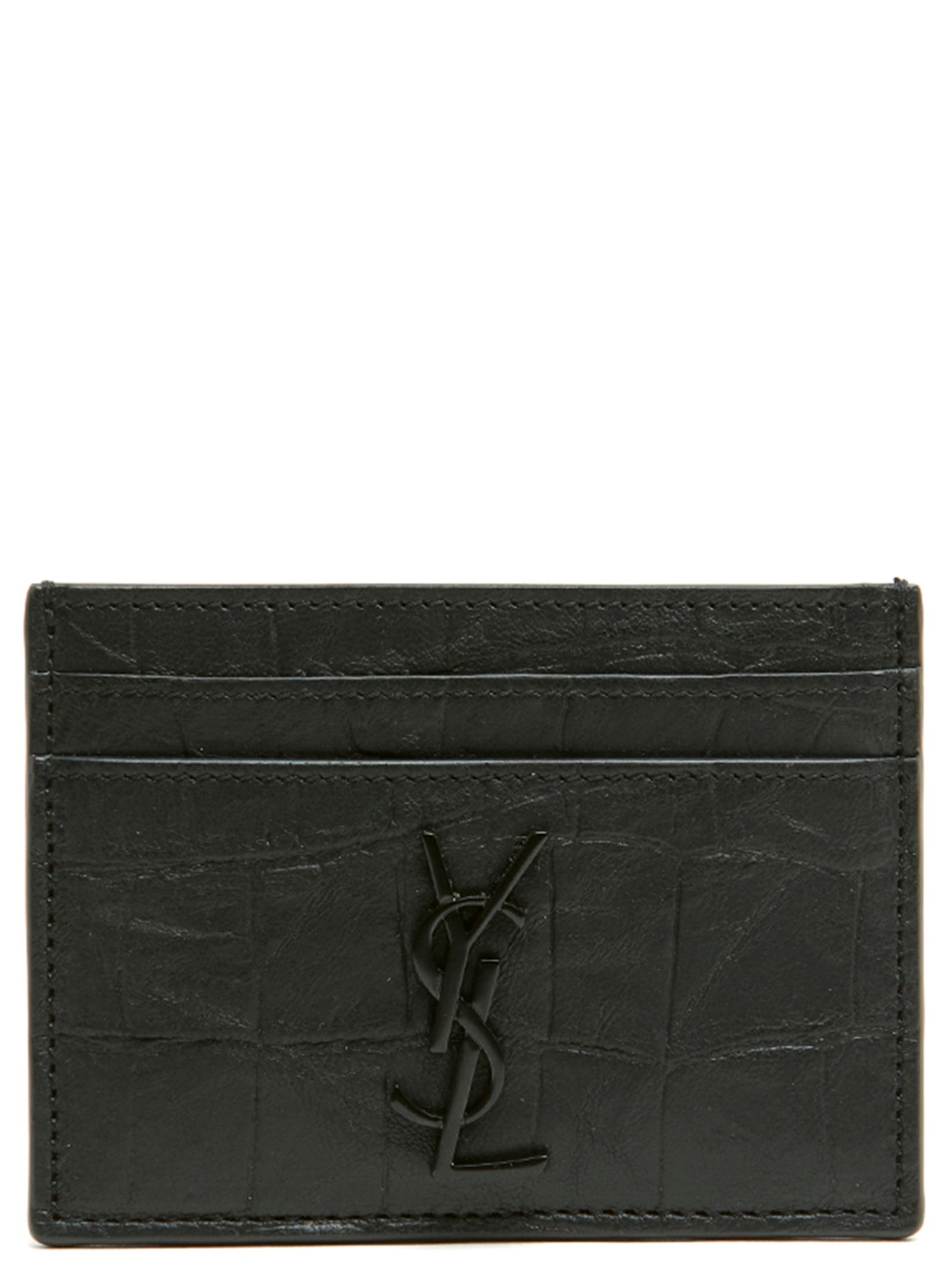 Saint Laurent Kartenetui aus schwarzem Lammleder