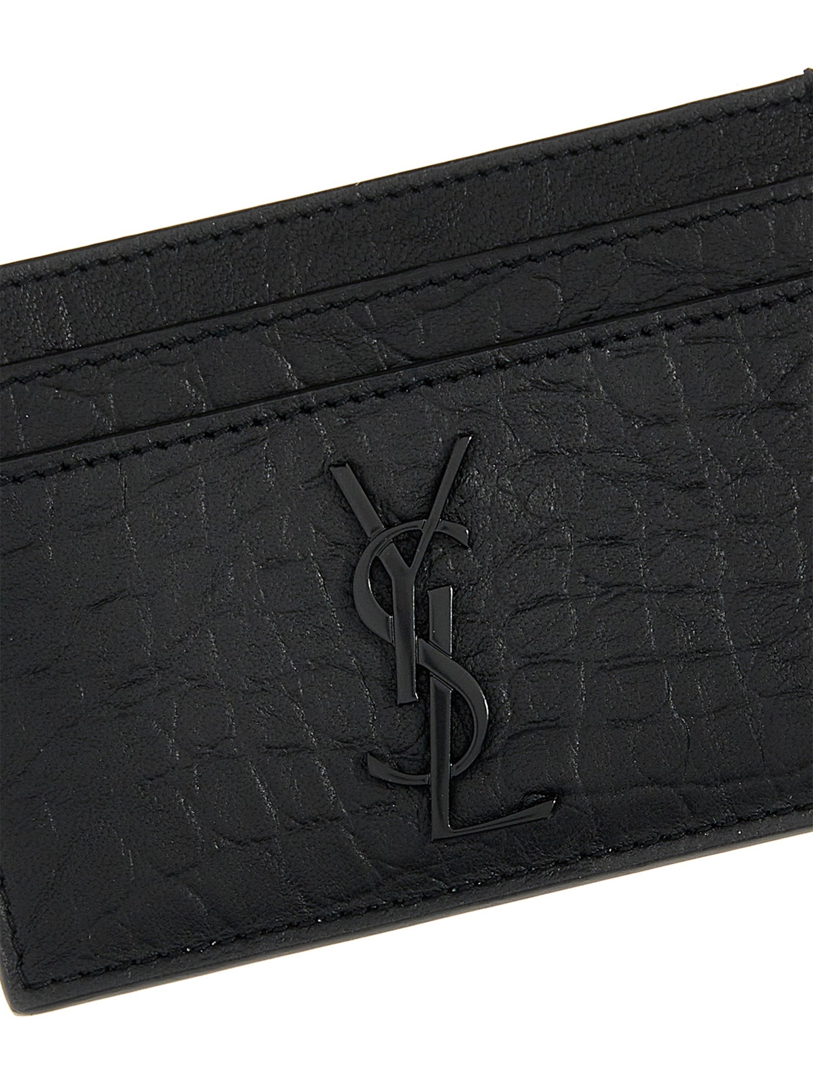 Saint Laurent Kartenetui aus schwarzem Lammleder