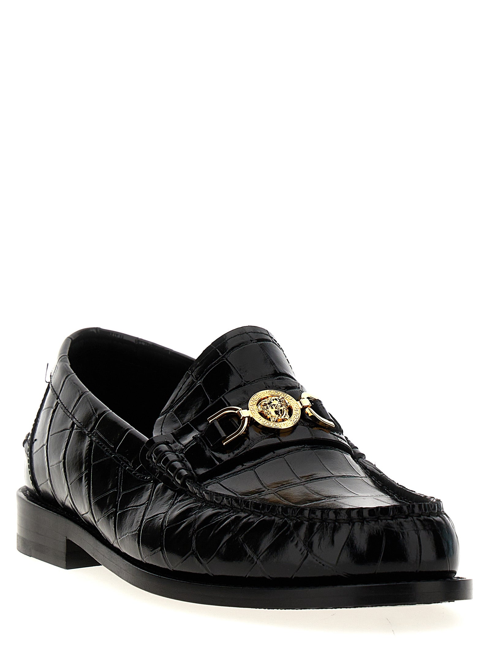 Versace Schwarze Loafer aus Samt und Leder zum Hineinschlüpfen