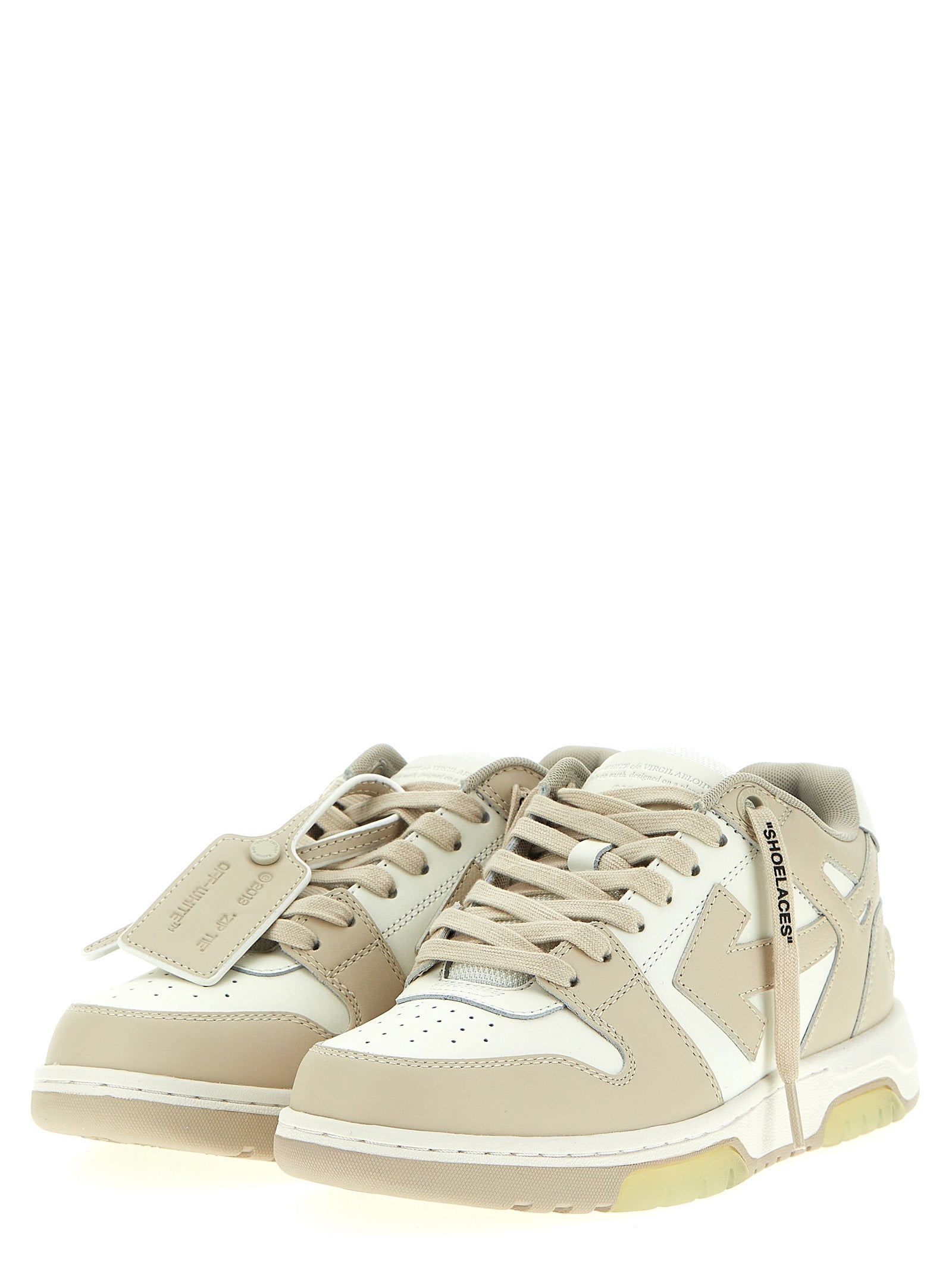 Off-White Beige Kalbsleder Low-Top-Sneaker
