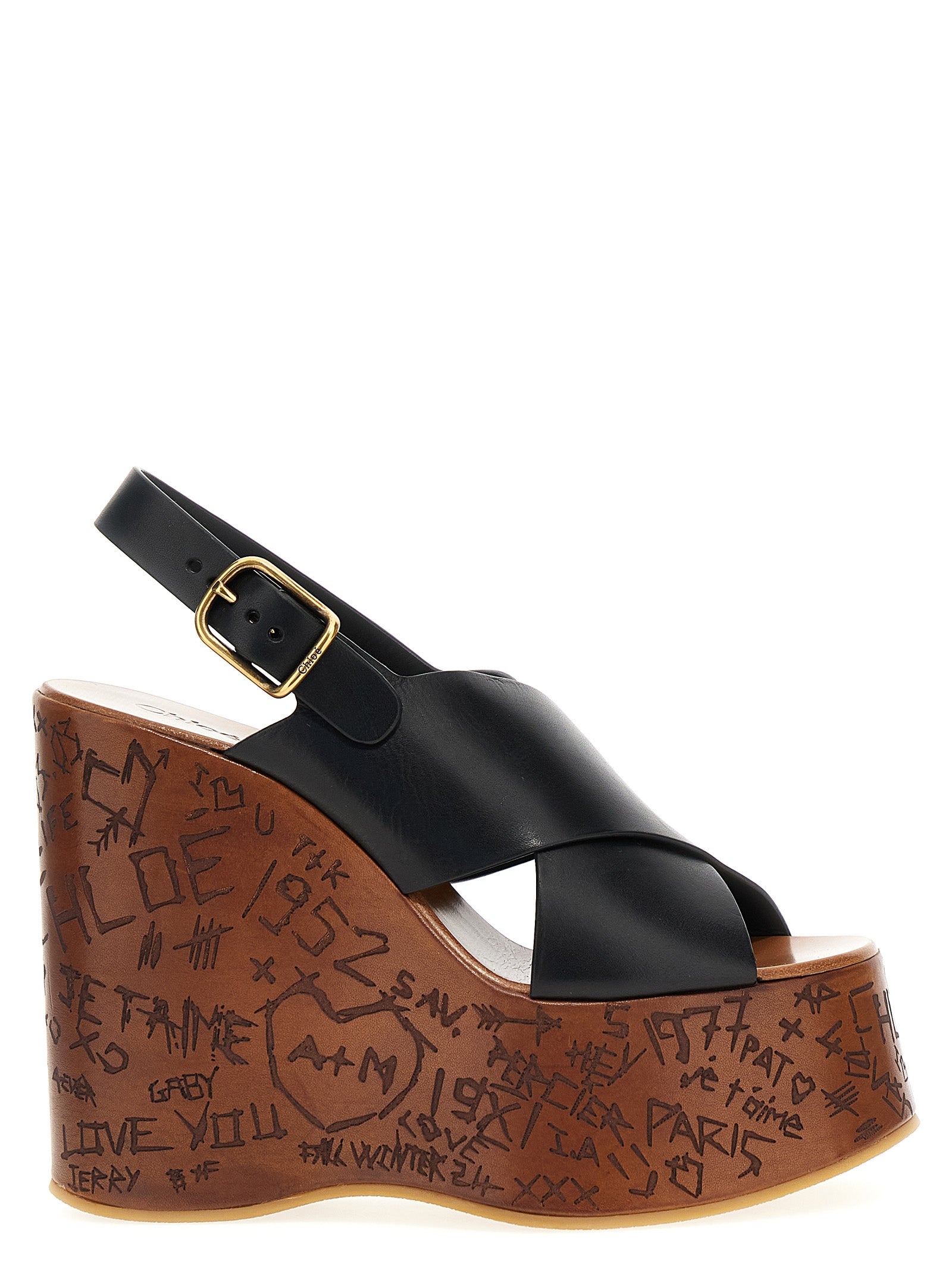Chloé Schwarze Keilsandalen aus Kalbsleder