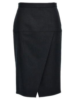 Fendi Grauer Midirock aus reiner Schurwolle