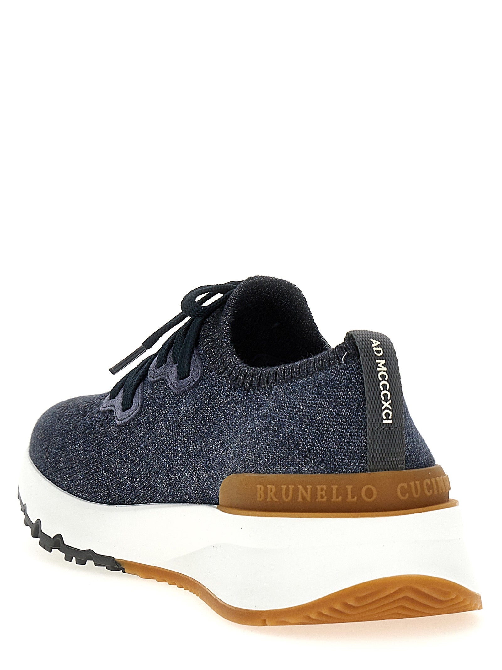 Brunello Cucinelli Blaue Baumwoll-Sneaker im Athletic-Stil