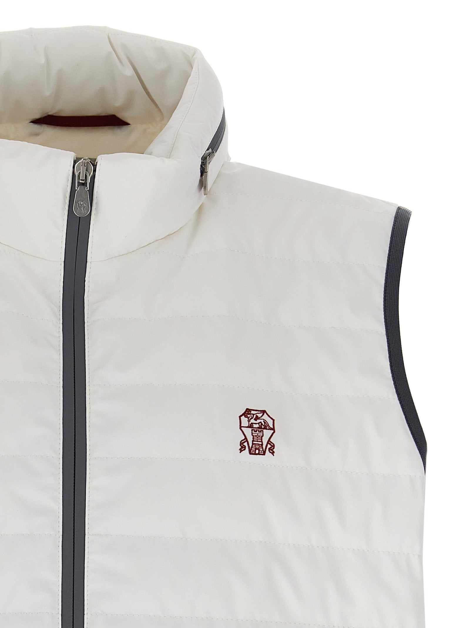 Brunello Cucinelli Weiße ärmellose Jacke aus Polyamid