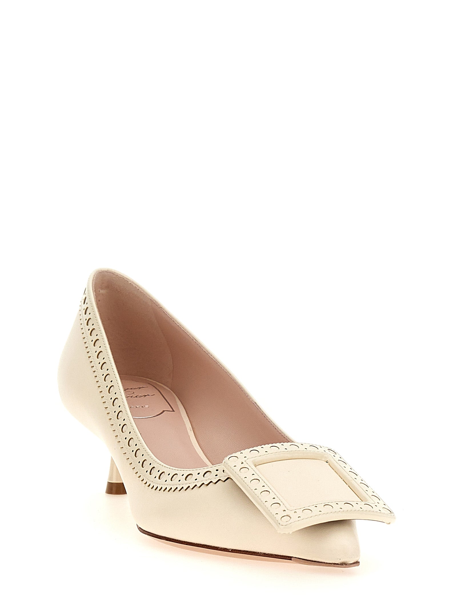 Roger Vivier Weiße Pumps aus Lammleder mit mittlerem Absatz