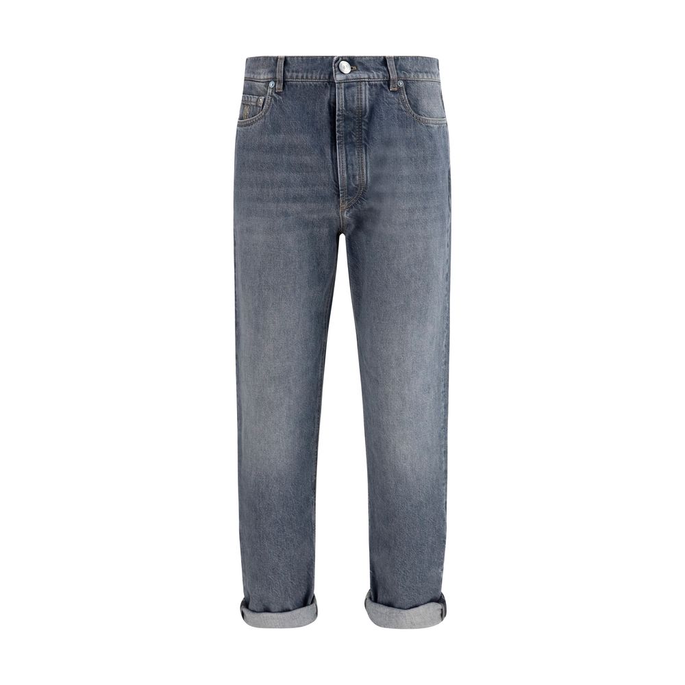 Brunello Cucinelli Graue Jeans aus Baumwolle im geraden Schnitt
