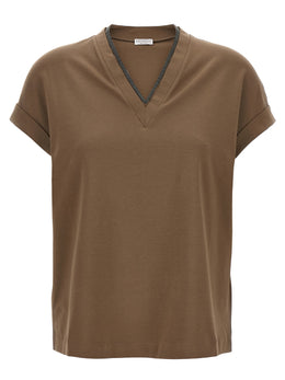 Brunello Cucinelli Braunes Baumwoll-T-Shirt