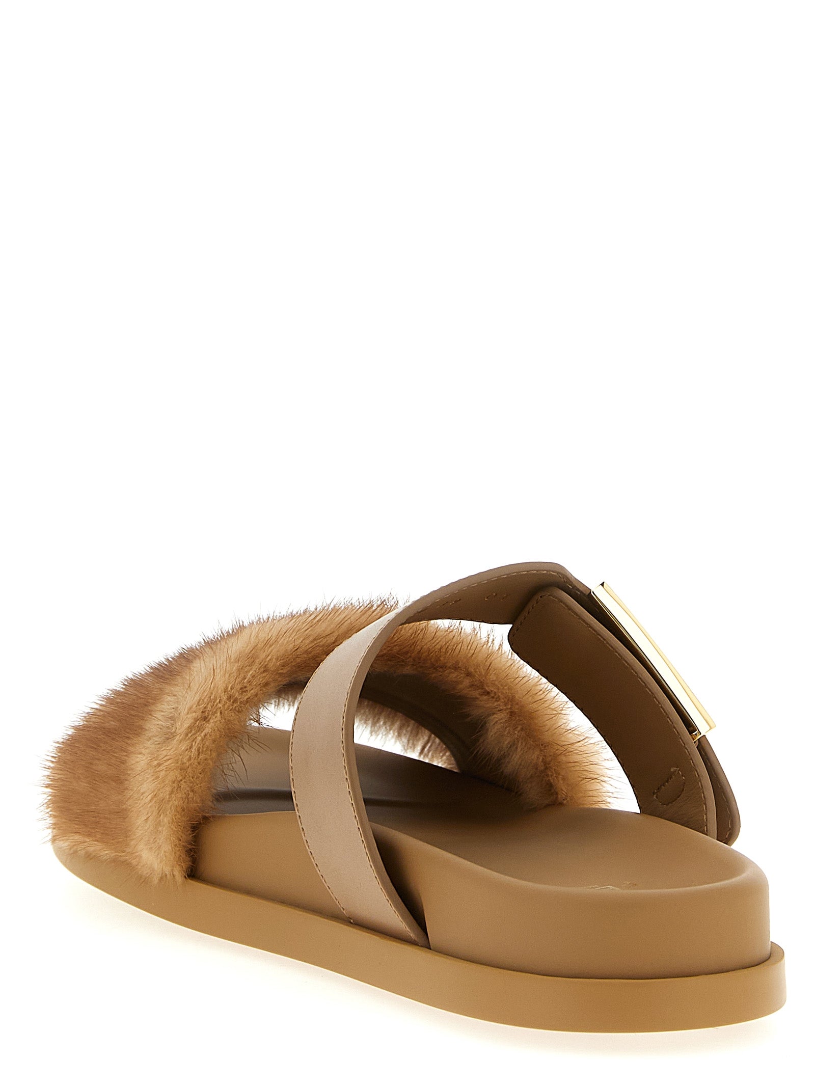 Fendi Braune Leder-Slipper