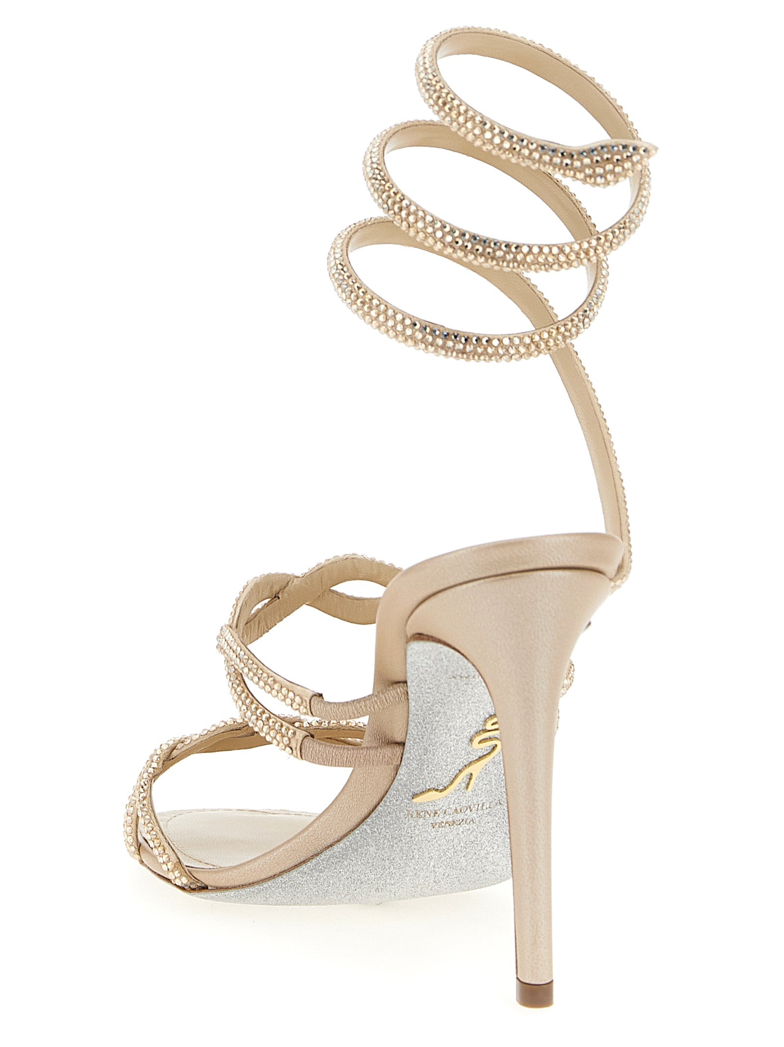 RENE CAOVILLA Beige Satin Stiletto-Sandalen