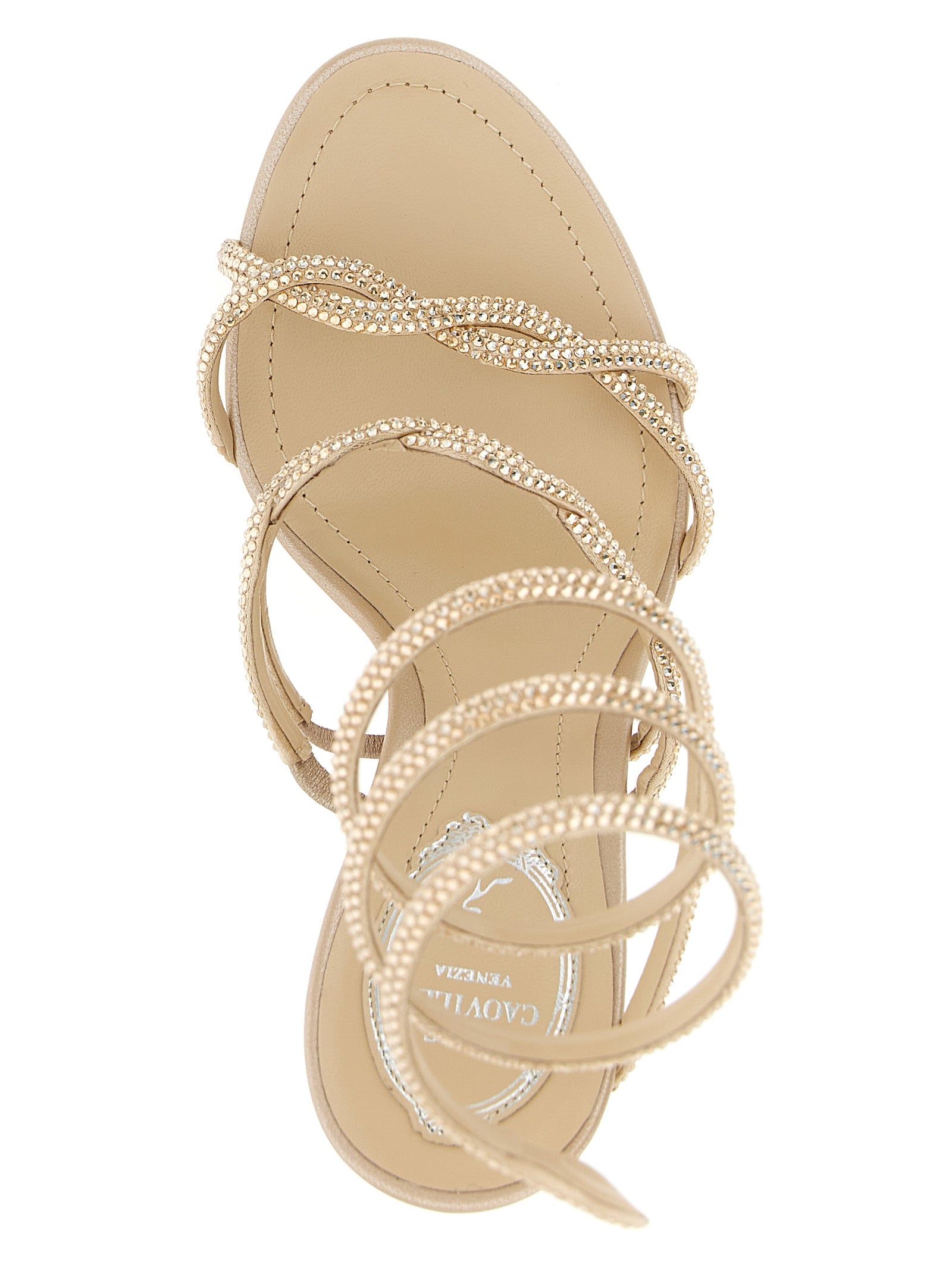 RENE CAOVILLA Beige Satin Stiletto-Sandalen