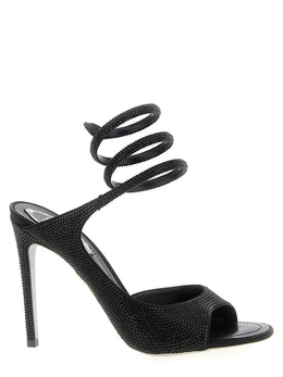 RENE CAOVILLA Schwarze Stiletto-Sandalen aus Satin