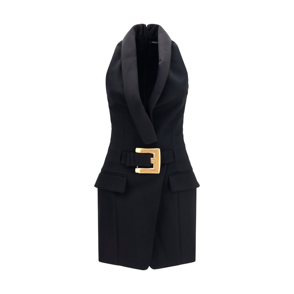 Balmain Schwarzes Oves Aries Wollkleid