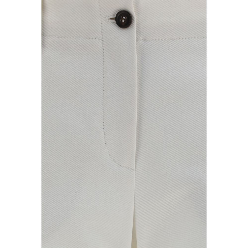 Brunello Cucinelli Weiße Baumwoll-Hosen mit weitem Bein