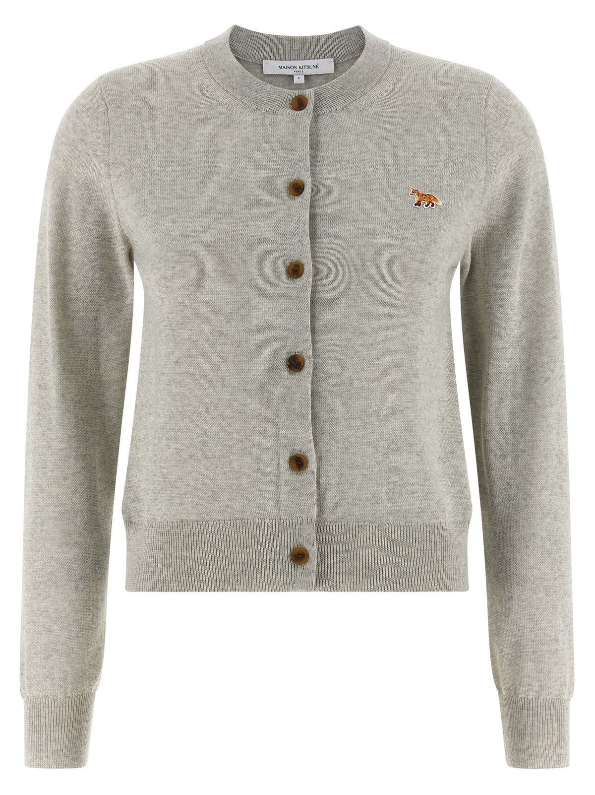 Maison Kitsuné Grauer Cardigan aus reiner Schurwolle