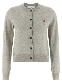 Maison Kitsuné Grauer Cardigan aus reiner Schurwolle