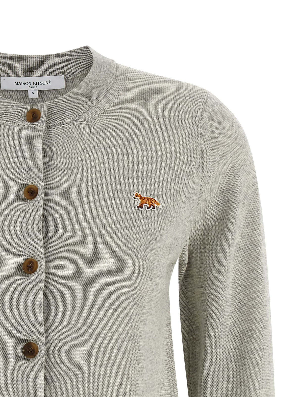Maison Kitsuné Grauer Cardigan aus reiner Schurwolle