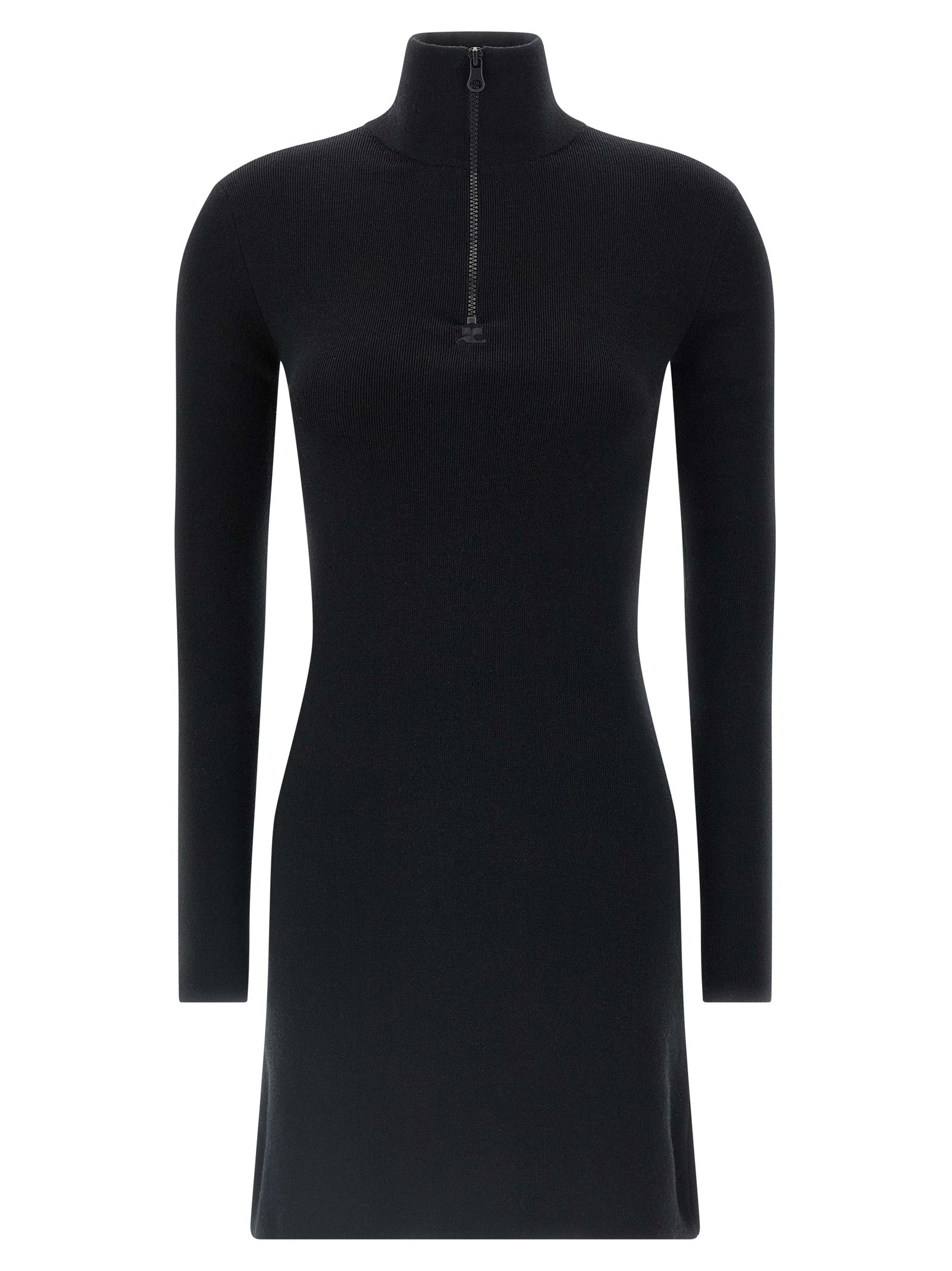 Courrèges Kurzes Kleid aus schwarzer Merinowolle