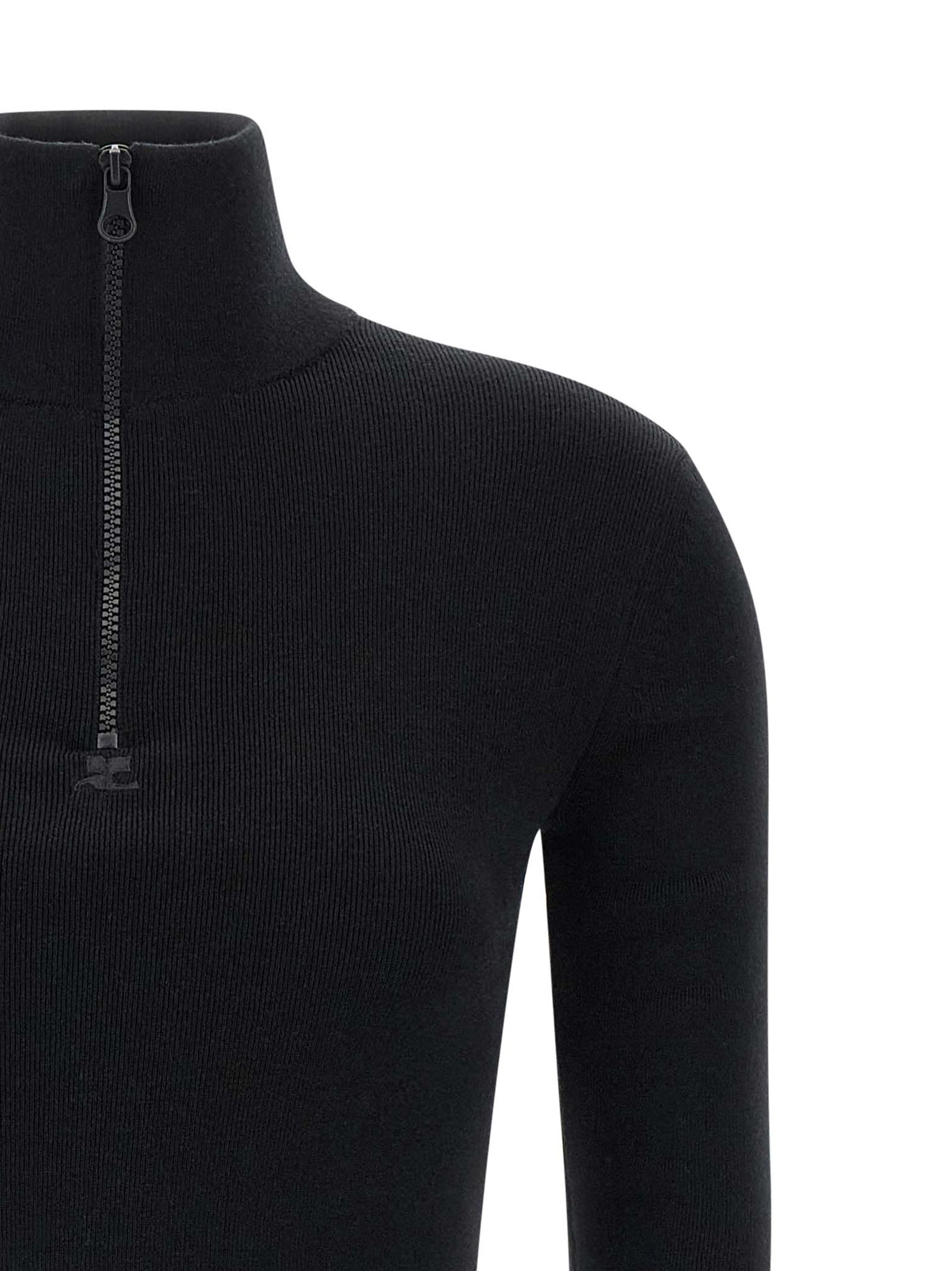 Courrèges Kurzes Kleid aus schwarzer Merinowolle