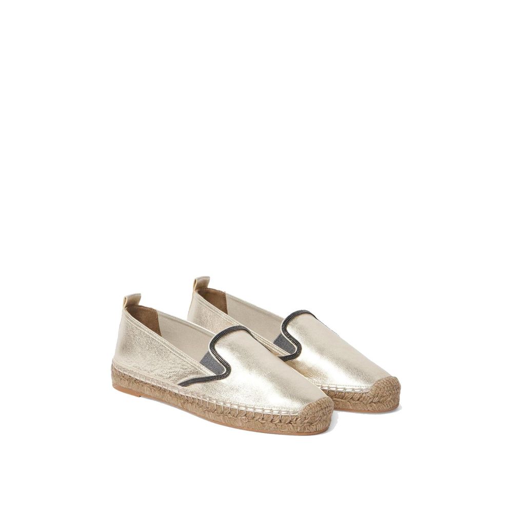 Brunello Cucinelli Goldfarbene Espadrilles aus Leder