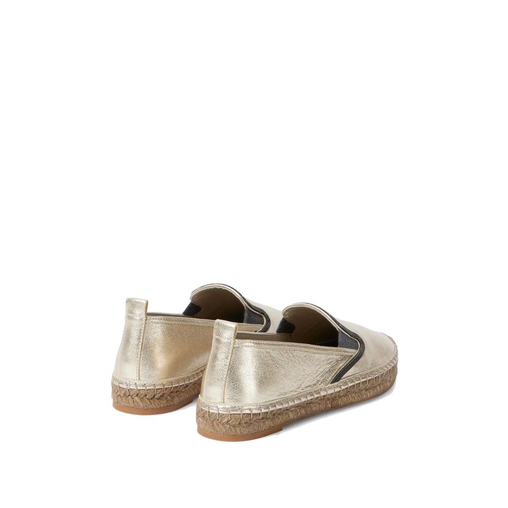 Brunello Cucinelli Goldfarbene Espadrilles aus Leder