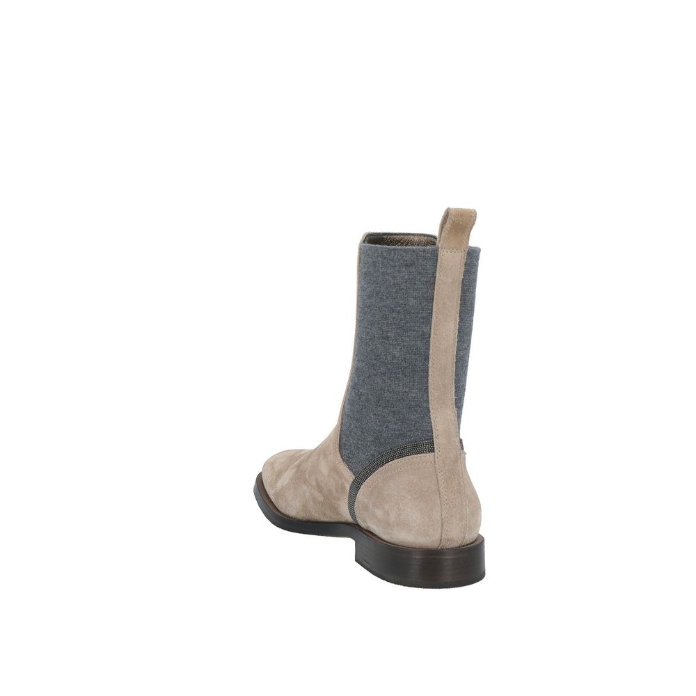 Brunello Cucinelli Schicke Graue Lederstiefel für elegante Schritte