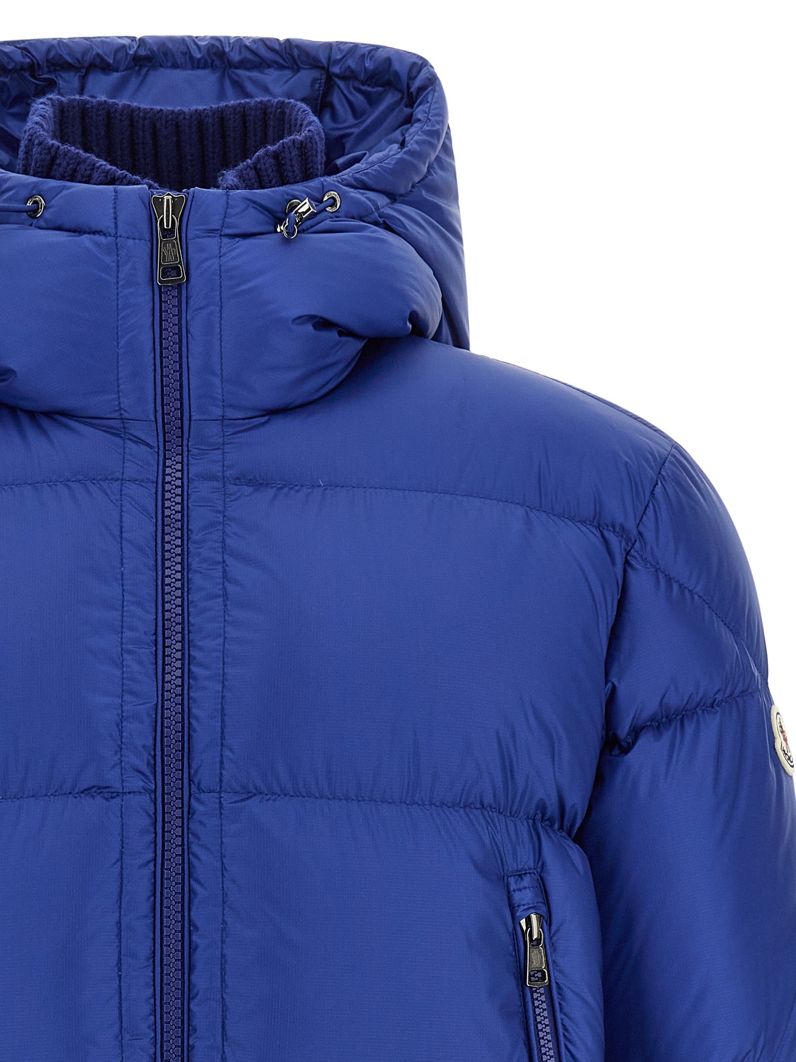 Moncler Blaue Polyamid-Jacke in voller Länge