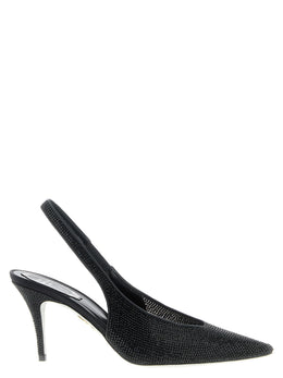 RENE CAOVILLA Schwarze Pumps mit Glassteinen und Stilettoabsatz